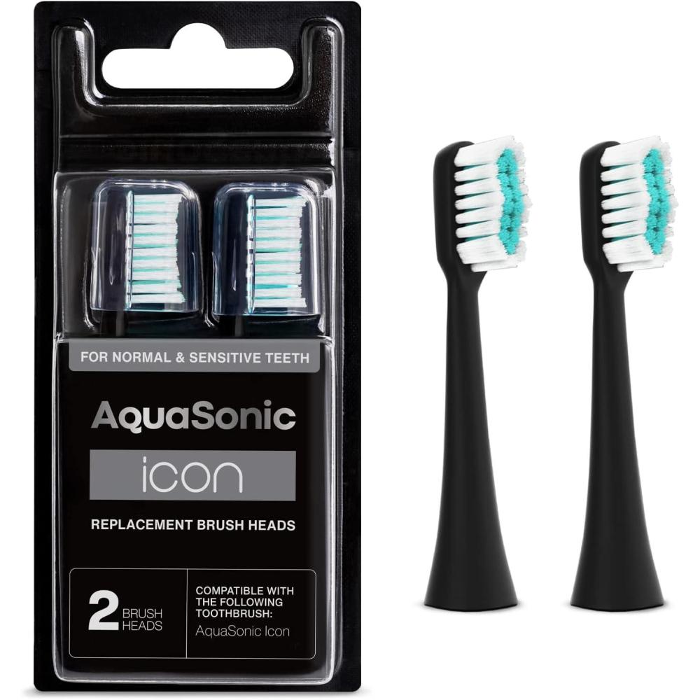 image:imageAquaSonic Genuine Icon Replacement Brush Heads Compatible with AquaSonic Icon Toothbrush 2 Brush Heads for Normal amp Sensitive Teeth OnyxOnyx