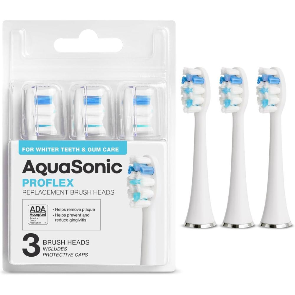 image:imageAquaSonic Genuine Proflex Replacement Brush Heads  ADA Accepted  for Whiter Teeth amp Gum Care  Compatible with Many AquaSonic Toothbrush Handles 3 Pack Black3 Pack White