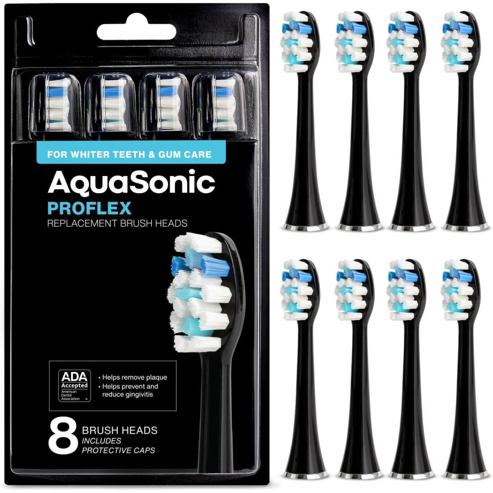 image:imageAquaSonic Genuine Proflex Replacement Brush Heads  ADA Accepted  for Whiter Teeth amp Gum Care  Compatible with Many AquaSonic Toothbrush Handles 3 Pack Black8 Pack Black