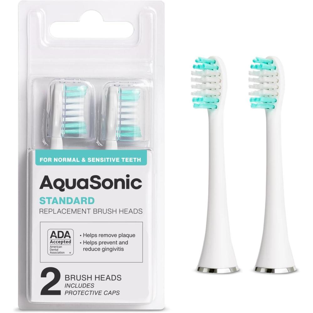 image:imageAquaSonic Genuine Standard Replacement Brush Heads for Normal amp Sensitive Teeth Compatible with Many AquaSonic Toothbrush Handles 2 Pack Black2 Pack White