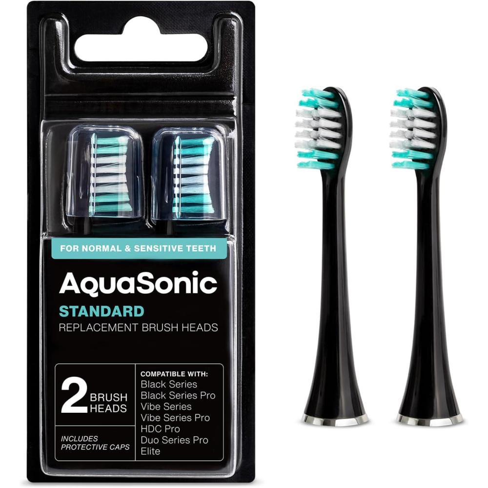 image:imageAquaSonic Genuine Standard Replacement Brush Heads for Normal amp Sensitive Teeth Compatible with Many AquaSonic Toothbrush Handles 2 Pack Black2 Pack Black