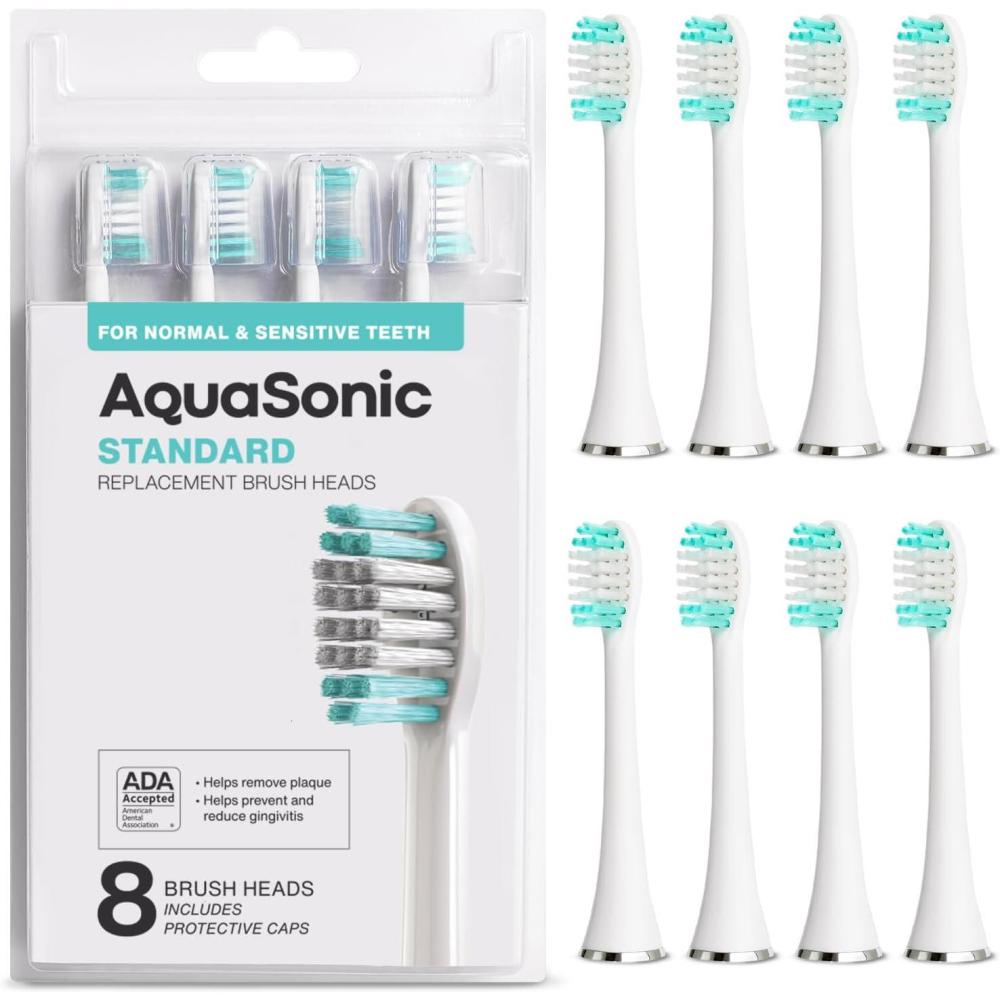 image:imageAquaSonic Genuine Standard Replacement Brush Heads for Normal amp Sensitive Teeth Compatible with Many AquaSonic Toothbrush Handles 2 Pack Black8 Pack White