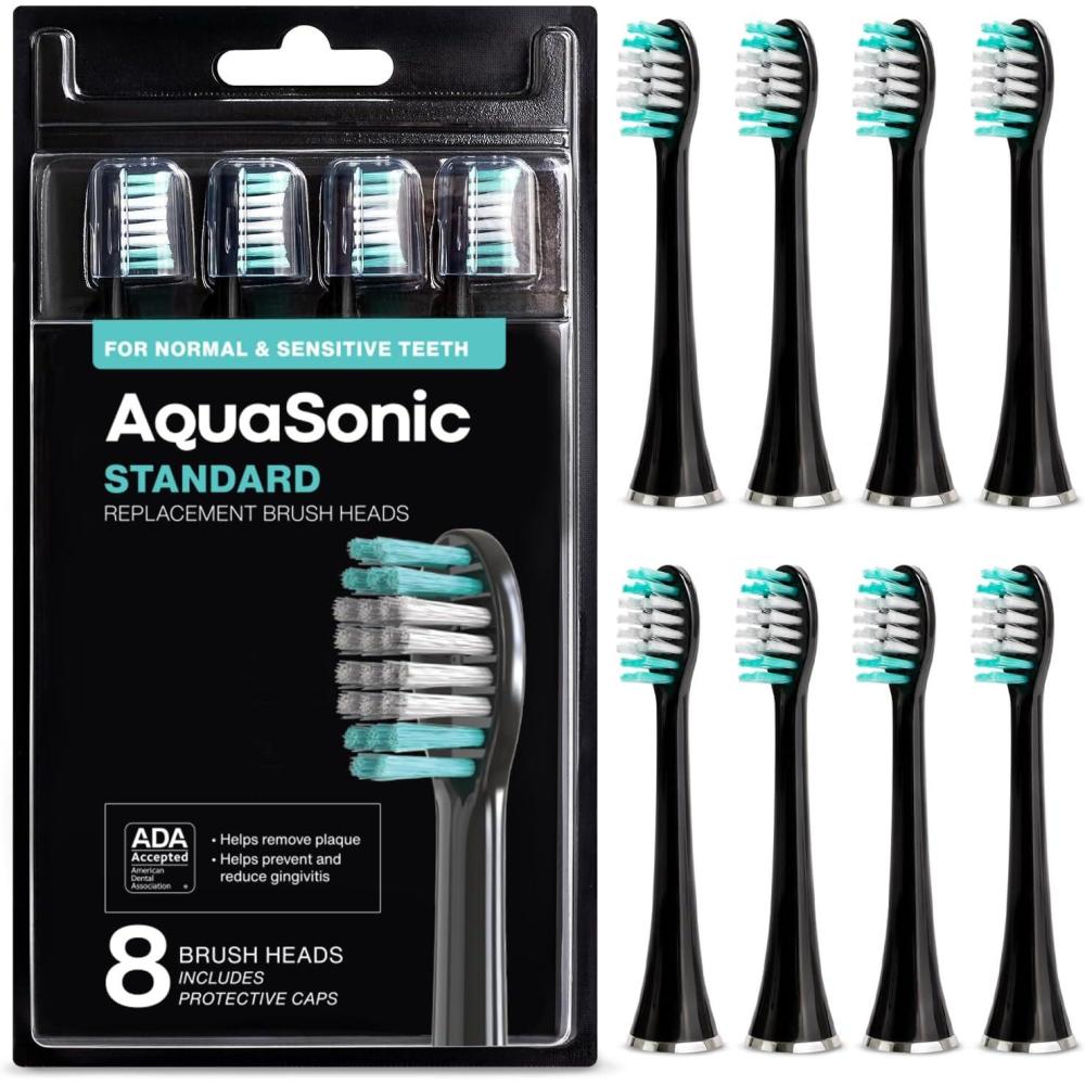 image:imageAquaSonic Genuine Standard Replacement Brush Heads for Normal amp Sensitive Teeth Compatible with Many AquaSonic Toothbrush Handles 2 Pack Black8 Pack Black