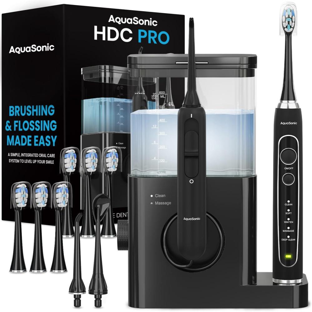 image:imageAquaSonic Home Dental Center PRO  Brushing amp Flossing Made Easy  Brush amp Floss  Power Toothbrush amp Water Flosser  Whiter Teeth amp Healthier Gums  Black Series ProOral IrrigatorBlack