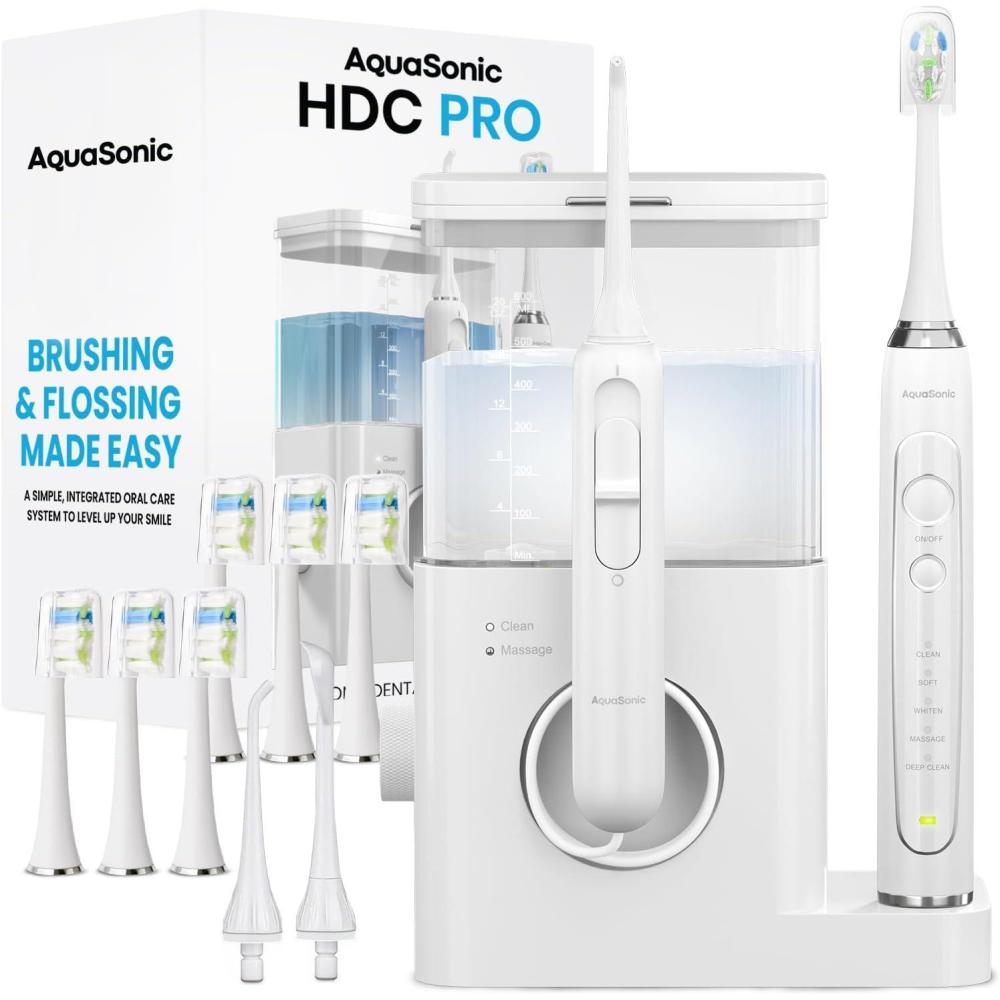 image:imageAquaSonic Home Dental Center PRO  Brushing amp Flossing Made Easy  Brush amp Floss  Power Toothbrush amp Water Flosser  Whiter Teeth amp Healthier Gums  Black Series ProOral IrrigatorWhite