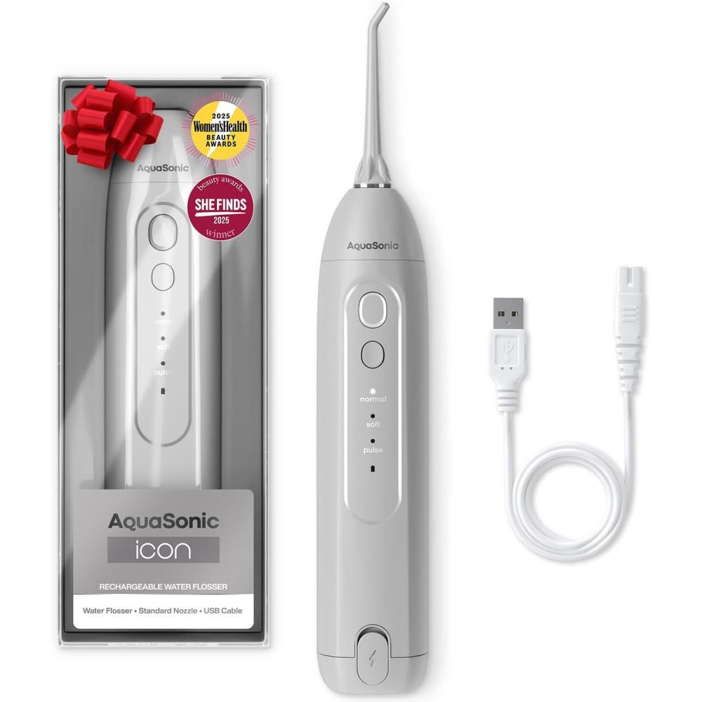image:imageAquaSonic Icon Water Flosser for Teeth  Cordless Rechargeable Oral Irrigator  Waterproof Portable Dental Cleaning with Jet Tip  Braces Home Travel  OnyxStone