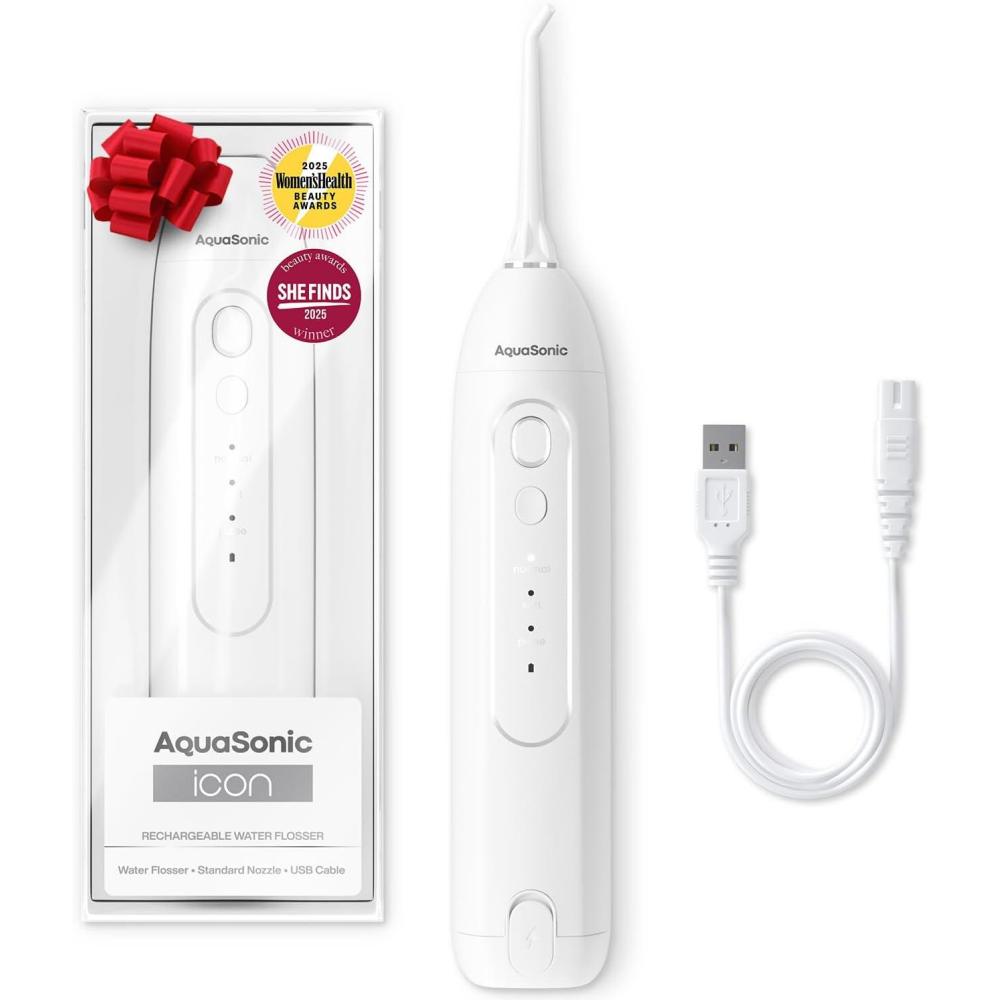 image:imageAquaSonic Icon Water Flosser for Teeth  Cordless Rechargeable Oral Irrigator  Waterproof Portable Dental Cleaning with Jet Tip  Braces Home Travel  OnyxPearl