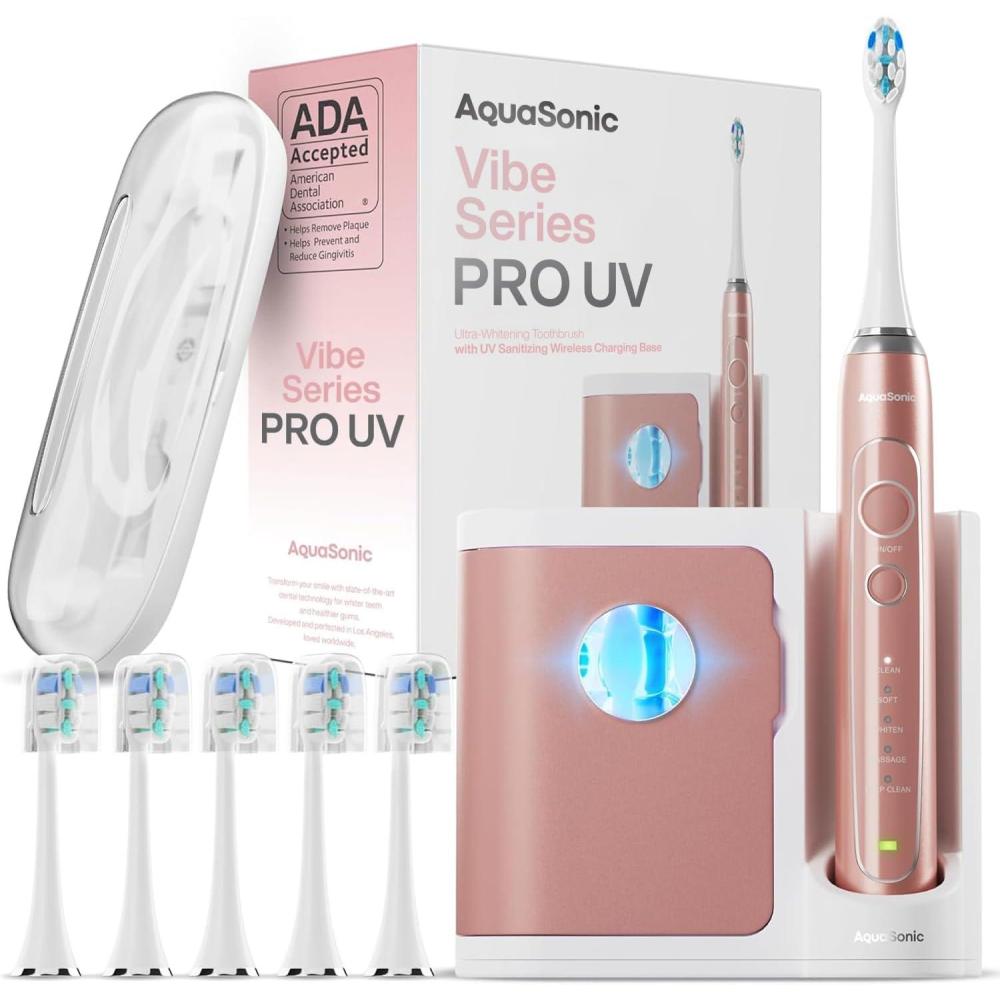 image:imageAquasonic Vibe Series PRO  UltraWhitening Electric Toothbrush  5 Modes amp Smart Timers  UV Sanitizing Base  ADA Accepted Charcoal MetallicSatin Rose Gold