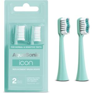 AquaSonic Genuine Icon Replacement Brush Heads | Compatible with AquaSonic Icon Toothbrush | 2 Brush Heads | for Normal & Sensitive Teeth (Onyx)(Mint)