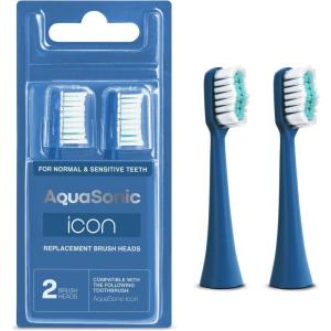 AquaSonic Genuine Icon Replacement Brush Heads | Compatible with AquaSonic Icon Toothbrush | 2 Brush Heads | for Normal & Sensitive Teeth (Onyx)(Navy)