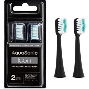 AquaSonic Genuine Icon Replacement Brush Heads | Compatible with AquaSonic Icon Toothbrush | 2 Brush Heads | for Normal & Sensitive Teeth (Onyx)(Onyx)