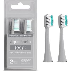 AquaSonic Genuine Icon Replacement Brush Heads | Compatible with AquaSonic Icon Toothbrush | 2 Brush Heads | for Normal & Sensitive Teeth (Onyx)(Stone)