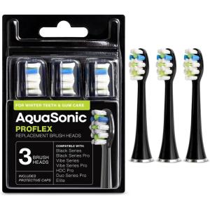 AquaSonic Genuine Proflex Replacement Brush Heads | ADA Accepted | for Whiter Teeth & Gum Care | Compatible with Many AquaSonic Toothbrush Handles (3 Pack Black)(3 Pack Black)