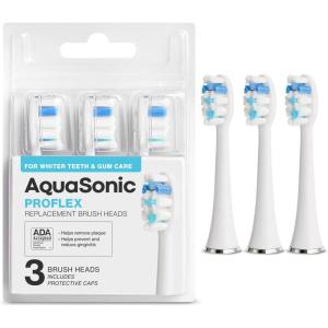 AquaSonic Genuine Proflex Replacement Brush Heads | ADA Accepted | for Whiter Teeth & Gum Care | Compatible with Many AquaSonic Toothbrush Handles (3 Pack Black)(3 Pack White)
