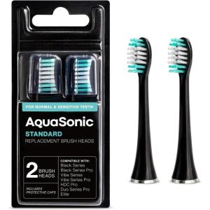 AquaSonic Genuine Standard Replacement Brush Heads | for Normal & Sensitive Teeth | Compatible with Many AquaSonic Toothbrush Handles (2 Pack Black)(2 Pack Black)