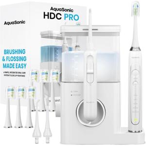 AquaSonic Home Dental Center PRO – Brushing & Flossing Made Easy – Brush & Floss – Power Toothbrush & Water Flosser – Whiter Teeth & Healthier Gums – Black Series Pro+Oral Irrigator(White)