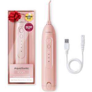 AquaSonic Icon Water Flosser for Teeth – Cordless Rechargeable Oral Irrigator – Waterproof, Portable Dental Cleaning with Jet Tip – Braces Home Travel – Onyx(Blush)