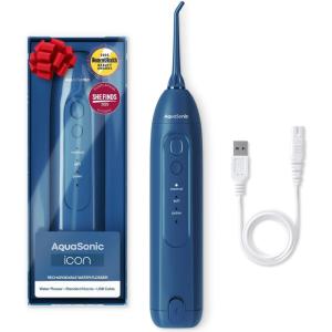 AquaSonic Icon Water Flosser for Teeth – Cordless Rechargeable Oral Irrigator – Waterproof, Portable Dental Cleaning with Jet Tip – Braces Home Travel – Onyx(Navy)