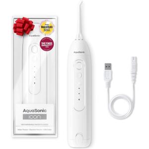 AquaSonic Icon Water Flosser for Teeth – Cordless Rechargeable Oral Irrigator – Waterproof, Portable Dental Cleaning with Jet Tip – Braces Home Travel – Onyx(Pearl)