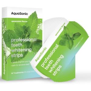 AquaSonic Professional Teeth Whitening Strips – Enamel Safe Teeth Whitening with Hydrogen Peroxide – Easy to Use, Non-Slip, Affordable & Effective (Unflavored)(Spearmint)