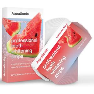 AquaSonic Professional Teeth Whitening Strips – Enamel Safe Teeth Whitening with Hydrogen Peroxide – Easy to Use, Non-Slip, Affordable & Effective (Unflavored)(Watermelon)