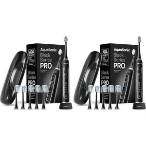 Aquasonic Black Series PRO UV – Ultra-Whitening Electric Toothbrush – 5 Modes & Smart Timers – UV Sanitizing Base, Premium Travel Case & 6 Proflex Brush Heads – ADA Accepted(1 Count (Pack of 2))