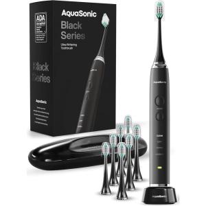 Aquasonic Black Series Ultra Whitening Toothbrush – ADA Accepted Electric Toothbrush- 8 Brush Heads & Travel Case – 40,000 VPM Electric Motor & Wireless Charging – 4 Modes w Smart Timer(1 Count (Pack of 1))