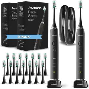 Aquasonic Black Series Ultra Whitening Toothbrush – ADA Accepted Electric Toothbrush- 8 Brush Heads & Travel Case – 40,000 VPM Electric Motor & Wireless Charging – 4 Modes w Smart Timer(1 Count (Pack of 2))