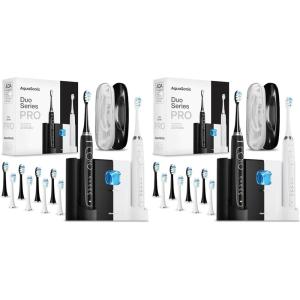 Aquasonic Duo Series PRO UV – ADA Accepted Electric Toothbrushes with UV Sanitizer – Inductive Charging Base – 5 Modes with Smart Timers – 10 Proflex Brush Heads & 2 Travel Cases(1 Count (Pack of 4))