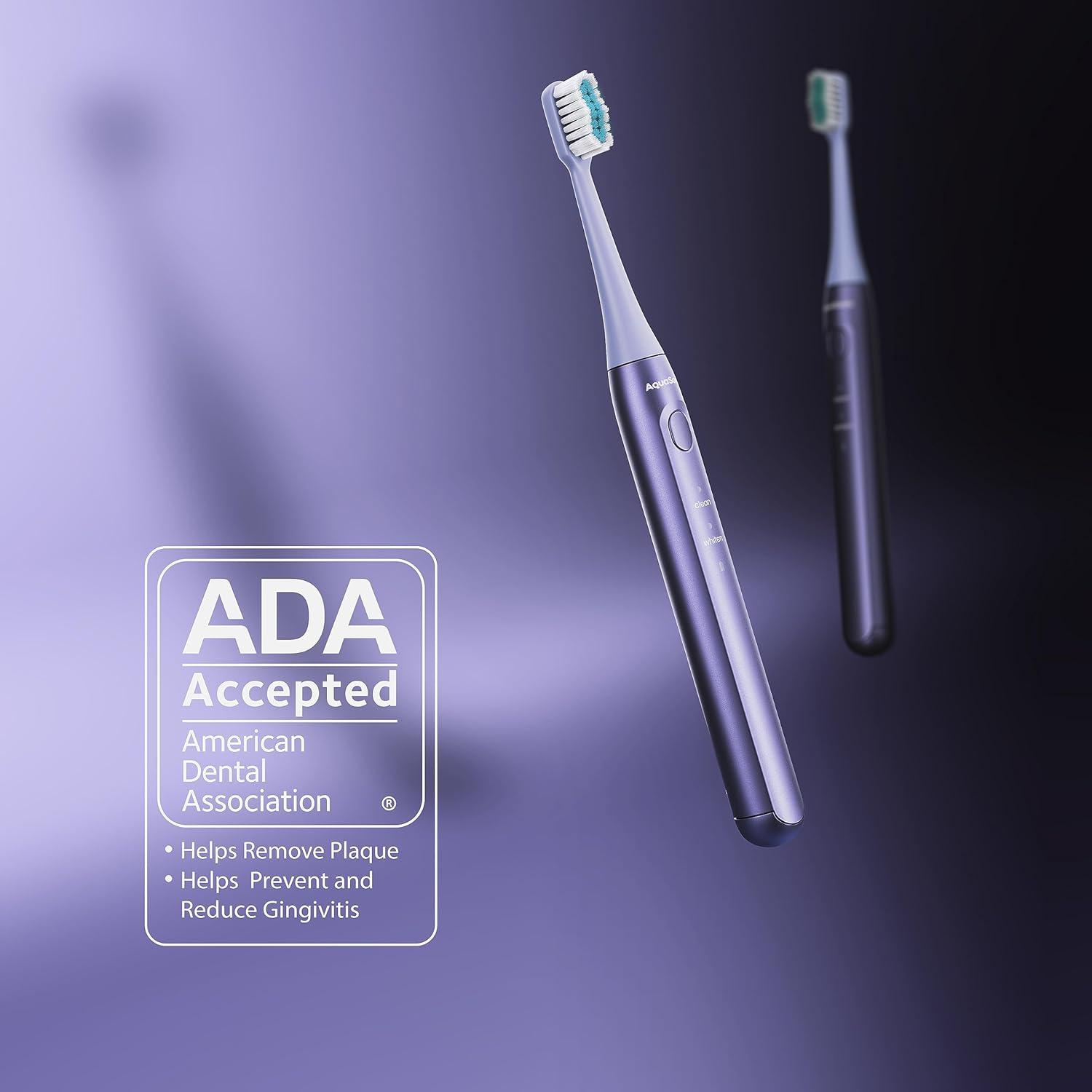 image:imageAquasonic Icon ADAAccepted Rechargeable Toothbrush Magnetic Holder amp Slim Travel Case 2 Brushing Modes amp Smart Timers Gentle MicroVibrations NavyLilac