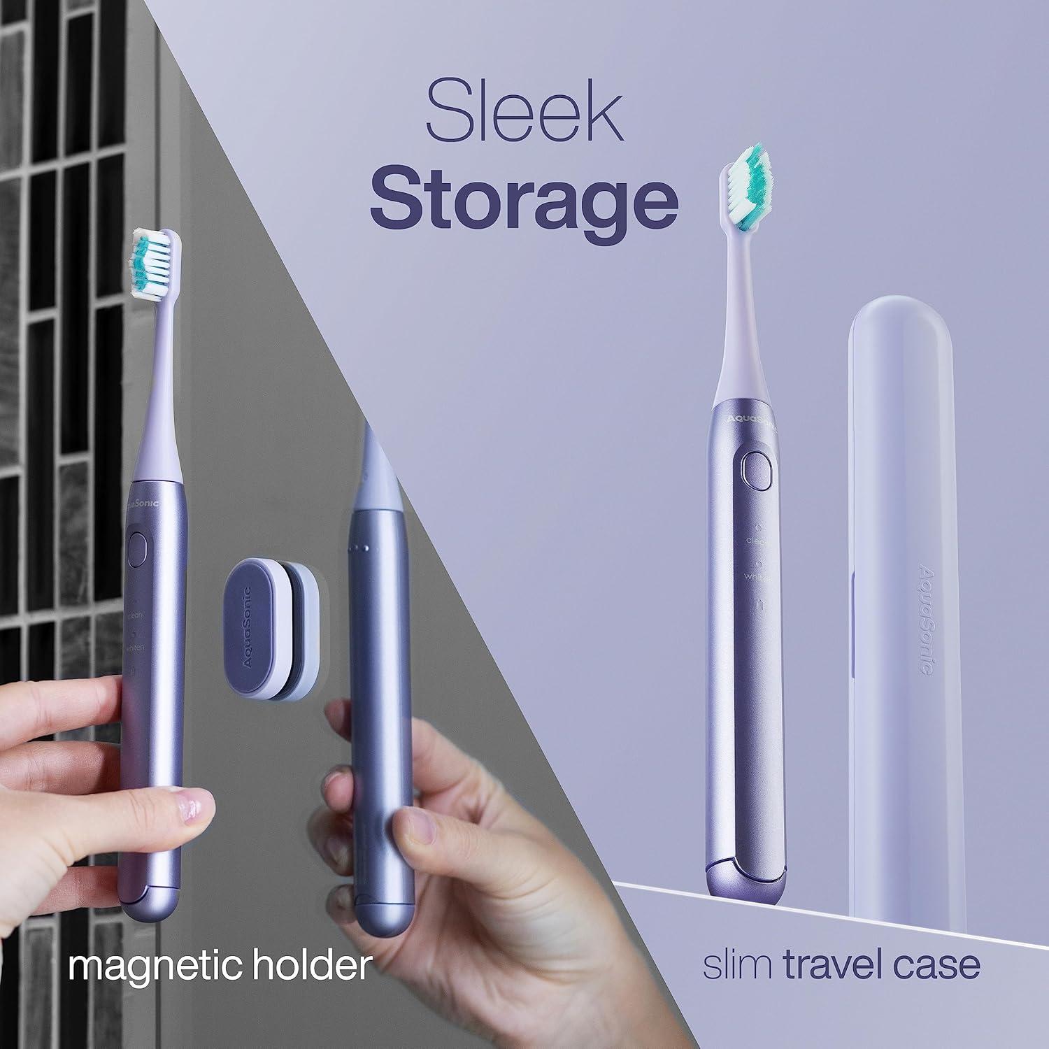 image:imageAquasonic Icon ADAAccepted Rechargeable Toothbrush Magnetic Holder amp Slim Travel Case 2 Brushing Modes amp Smart Timers Gentle MicroVibrations NavyLilac