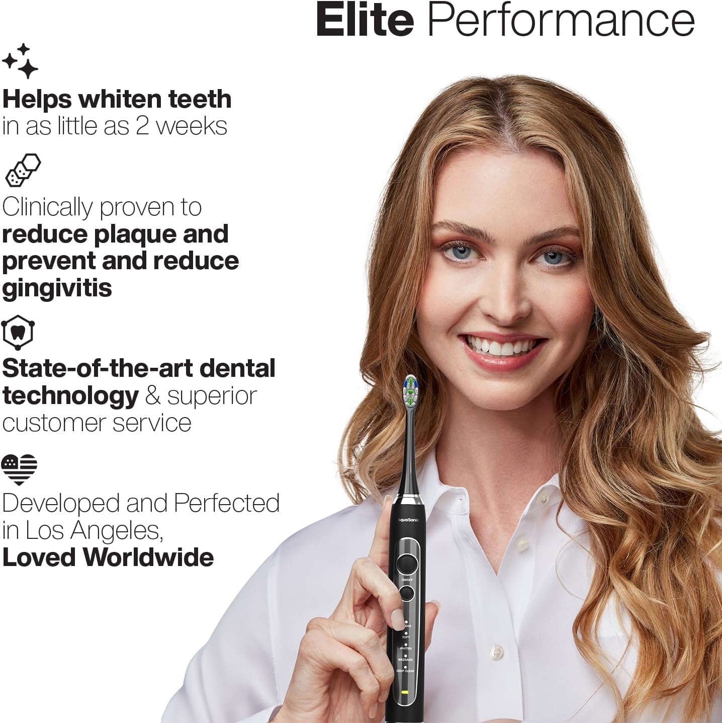 image:imageAquasonic Elite UltraWhitening Toothbrush ADA Accepted Power Toothbrush 8 Proflex Brush Heads amp Travel Case 50000 VPM Motor amp Wireless Charging 5 Modes w Smart Timer BlackBlack
